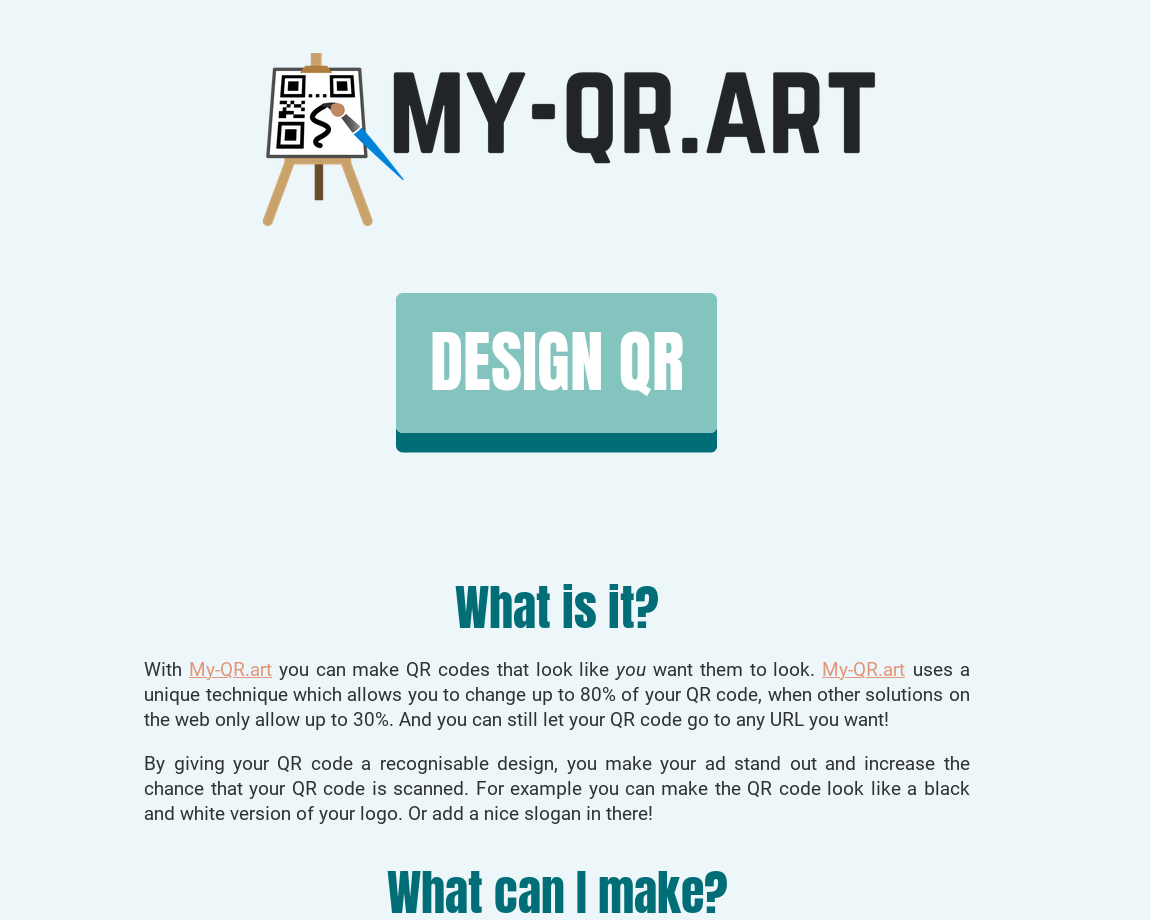 A screenshot of the homepage of My-QR.art